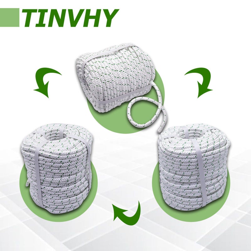 TINVHY 3/8 Inch x 200 Feet 4800Lbs Double Braided Polyester Rope Breaking Strength Strong Pulling Rope - Image 2